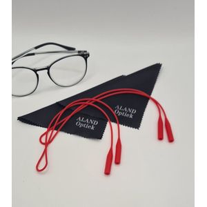 2 antislip brillenkoorden + 2 brillendoekjes / ROOD / siliconen koord / Brillenband / Brillenkoord Sport / Elastisch / Bandje / unisex / dames heren / lanière en silicone pour lunettes / Aland optiek