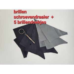 sleutelhanger / kleine schroevendraaier met 5 doekjes / universele bril en zonnebril schroevendraaier (3 in 1) / microvizeldoekjes / Schroeven Draaier / un tournevis et 5 chiffons en microfibre pour lunettes / Aland optiek