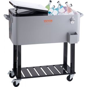 Serveerwagen Koelwagen 80 QT, Zijwagen Drankwagen 930 x 460 x 890 mm, Drankkoeler Poedercoating Drankkoelwagen IJsbox IJswagen Partywagen met scheidingswand Zijwagen grijs