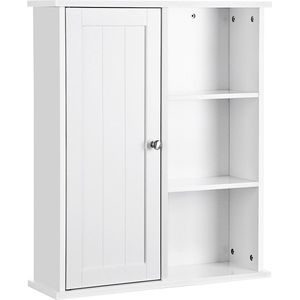 Wandkast - Voor de badkamer - Met 3 open vaken en 1 deur - Wit