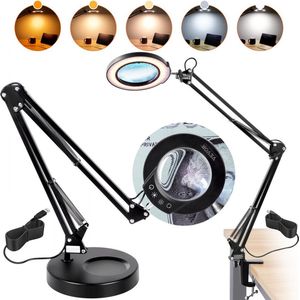 64 LED-loeplamp, loeplamp, werklamp met standaard, werkpleklamp, tafellamp, 5x vergroting, 5-kleuren dimmen, 110 mm glazen lens, smart head touch control, ideaal voor werken, leren, lezen