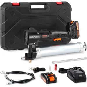 20V accu-vetspuit 500 g vetspuit 10.000PSI werkdruk elektrische vetspuit 125 g/min olieafgiftesnelheid incl. 2x 2,0 Ah batterijen, Φ9x990 mm slang en snellader universele vetspuit