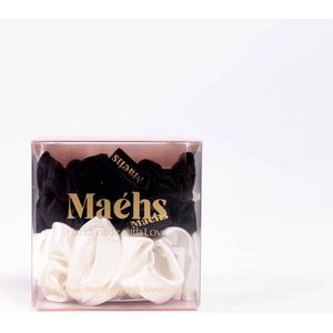 Maéhs Los Angeles Set van 4 mixed scrunchies 2x small medium, large haaraccessoires - haarelastiekjes - 100% moerbei zijde, kwaliteit 22 Momme - Kleur lavendel, ether, champagne - cadeautip