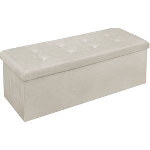 Voetenbank met opbergruimte Phoebe - Poef met opberg - Opbergbox hocker - Zitkist met deskel - Creme - Velvet - 110x37.5x38cm