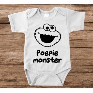 Soft Touch Rompertje met tekst - Poepiemonster | Baby rompertje met leuke tekst | | kraamcadeau | 0 tot 3 maanden | GRATIS verzending