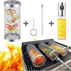 Bbq grillmand + Olie dispenser 100ml - Bbq dispenser - Bbq accessoires - Barbecue olijfolie - bbq benodigdheden - Grillrooster – Combi Pack