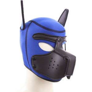 Neoprene Puppy Dog BDSM Hood Zwart-Blauw