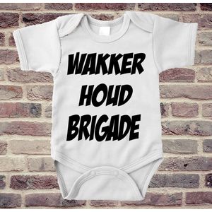 Soft Touch Rompertje met tekst - wakker houd brigade | Baby rompertje met leuke tekst | | kraamcadeau | 0 tot 3 maanden | GRATIS verzending