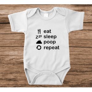Soft Touch Rompertje met tekst - eat sleep poop repeat | Baby rompertje met leuke tekst | | kraamcadeau | 0 tot 3 maanden | GRATIS verzending