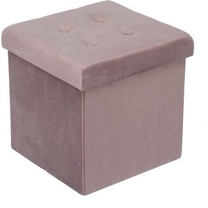 Voetenbank Flip met opbergruimte - Poef met opberg - Opbergbox hocker - Zitkist met deskel - Roze - Velvet - 50x35x45cm