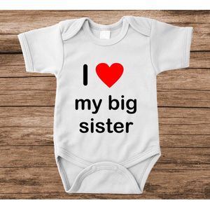 Soft Touch Rompertje met tekst - I love my big sister | Baby rompertje met leuke tekst | | kraamcadeau | 0 tot 3 maanden | GRATIS verzending