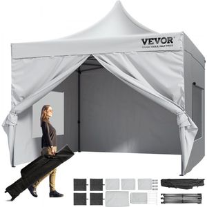 paviljoen 304,8x304,8x320cm tuintent 500D PU zilveren stof opvouwbaar paviljoen in hoogte verstelbaar incl. opbergtas partytent 6-8 personen pop-up tent wit tuinpaviljoen voor kampeertrip