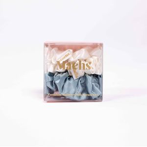 Maéhs Set van 3 scrunchies 2x medium en large, haaraccessoires - haarelastiekjes - 100% moerbei zijde, kwaliteit 22 Momme - Kleur ether ivory ether- cadeautip