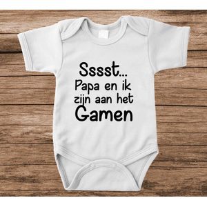 Soft Touch Rompertje met tekst - ssst papa en ik gamen | Baby rompertje met leuke tekst | | kraamcadeau | 0 tot 3 maanden | GRATIS verzending