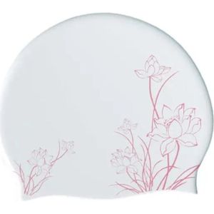 Badmuts dames wit/roze print - Maat M - Douchemuts/vrouwen/kinderen/kind/badmutsen/waterdicht/lang haar/shower cap