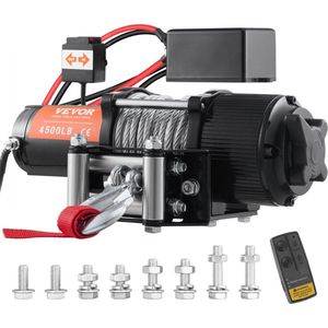 Elektrische Lier 12V Winch 4500lbs/2041kg Offroad Motor Lierkabel Elektrische Lier Staalkabel met bedrade afstandsbediening Zwart Ideaal voor