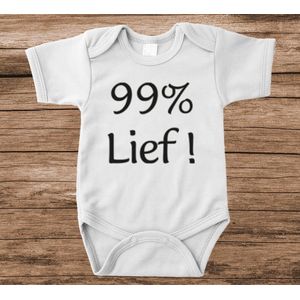 Soft Touch Rompertje met tekst - 99% lief | Baby rompertje met leuke tekst | | kraamcadeau | 0 tot 3 maanden | GRATIS verzending