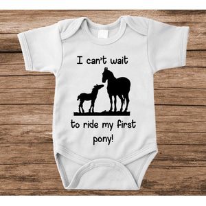 Soft Touch Rompertje met tekst - I can't wait to ride my first pony | Baby rompertje met leuke tekst | | kraamcadeau | 0 tot 3 maanden | GRATIS verzending