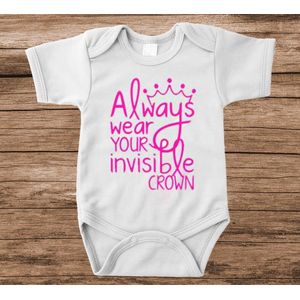 Soft Touch Rompertje met tekst - invisible crown | Baby rompertje met leuke tekst | | kraamcadeau | 0 tot 3 maanden | GRATIS verzending