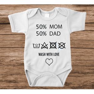 Soft Touch Rompertje met tekst - wash with love | Baby rompertje met leuke tekst | | kraamcadeau | 0 tot 3 maanden | GRATIS verzending