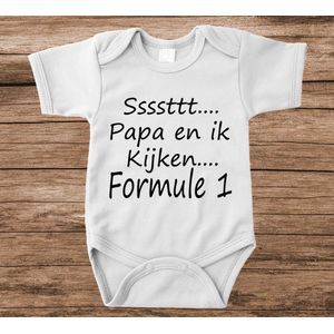 Soft Touch Rompertje met tekst - Sssst papa en ik kijken F1 | Baby rompertje met leuke tekst | | kraamcadeau | 0 tot 3 maanden | GRATIS verzending