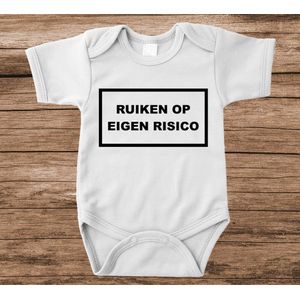 Soft Touch Rompertje met tekst - ruiken op eigen risico | Baby rompertje met leuke tekst | | kraamcadeau | 0 tot 3 maanden | GRATIS verzending