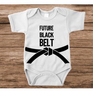 Soft Touch Rompertje met tekst - black belt | Baby rompertje met leuke tekst | | kraamcadeau | 0 tot 3 maanden | GRATIS verzending