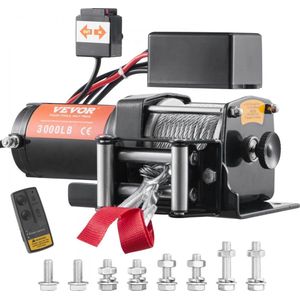 Elektrische Lier 12V Winch 3000lbs/1361kg Offroad Motor Lierkabel Elektrische Lier Staalkabel met Draadloze Afstandsbediening Zwart Ideaal voor