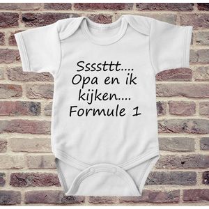 Soft Touch Rompertje met tekst - Sssttt Opa en ik kijken F1 | Baby rompertje met leuke tekst | | kraamcadeau | 0 tot 3 maanden | GRATIS verzending