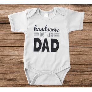 Soft Touch Rompertje met tekst - handsome dad | Baby rompertje met leuke tekst | | kraamcadeau | 0 tot 3 maanden | GRATIS verzending