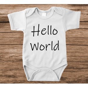 Soft Touch Rompertje met tekst - hello world | Baby rompertje met leuke tekst | | kraamcadeau | 0 tot 3 maanden | GRATIS verzending