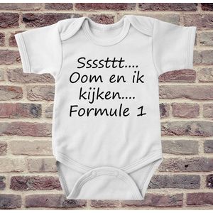 Soft Touch Rompertje met tekst - Sssttt Oom en ik kijken F1 | Baby rompertje met leuke tekst | | kraamcadeau | 0 tot 3 maanden | GRATIS verzending