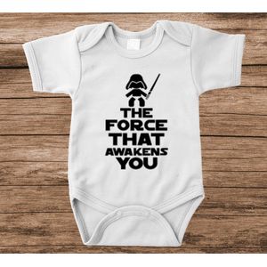 Soft Touch Rompertje met tekst - the force that awakens you | Baby rompertje met leuke tekst | | kraamcadeau | 0 tot 3 maanden | GRATIS verzending