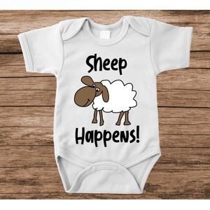 Soft Touch Rompertje met tekst - sheep happens | Baby rompertje met leuke tekst | | kraamcadeau | 0 tot 3 maanden | GRATIS verzending