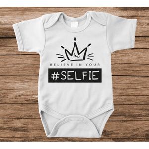 Soft Touch Rompertje met tekst - believe in yourselfie | Baby rompertje met leuke tekst | | kraamcadeau | 0 tot 3 maanden | GRATIS verzending