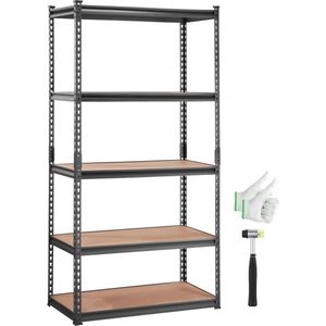 Opbergrek 907,2 kg Totale laadcapaciteit 181,4 kg per plank Kelderrek SPCC Koolstofstaal + MDF-paneel Inhaakrek 90x45x182,88cm Werkplaatsrek Heavy Duty rek Kelderrek Plank Verstelbaar