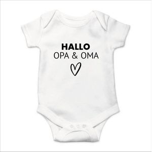 Soft Touch Rompertje met tekst - Hallo Opa & Oma | Baby rompertje met leuke tekst | | kraamcadeau | 0 tot 3 maanden | GRATIS verzending