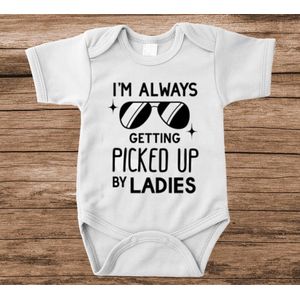 Soft Touch Rompertje met tekst - always getting picked up | Baby rompertje met leuke tekst | | kraamcadeau | 0 tot 3 maanden | GRATIS verzending