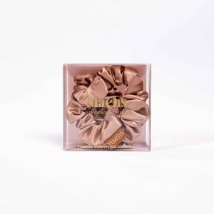 Maéhs | 100% zijde scrunchies - haarelastiek - Set 2 medium - Kleur caramel - cadeautip