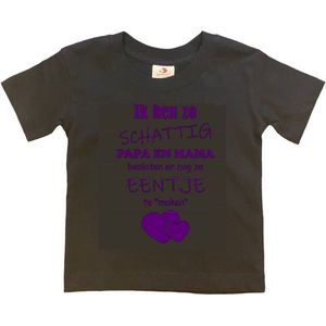 Shirt Aankondiging zwangerschap Ik ben zo schattig papa en mama besloten er nog zo eentje te ""maken"" | korte mouw | zwart/paars | maat 122/128 zwangerschap aankondiging bekendmaking