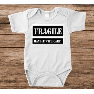 Soft Touch Rompertje met tekst - fragile | Baby rompertje met leuke tekst | | kraamcadeau | 0 tot 3 maanden | GRATIS verzending