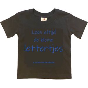 Shirt Aankondiging zwangerschap ""Lees altijd de kleine lettertjes (ik word grote broer)"" | korte mouw | Zwart/blauw | maat 86/92 zwangerschap aankondiging bekendmaking Baby big bro brother