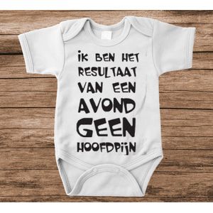 Soft Touch Rompertje met tekst - resultaat van een avond geen hoofdpijn | Baby rompertje met leuke tekst | | kraamcadeau | 0 tot 3 maanden | GRATIS verzending