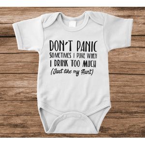 Soft Touch Rompertje met tekst - don't panic | Baby rompertje met leuke tekst | | kraamcadeau | 0 tot 3 maanden | GRATIS verzending