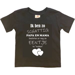 Shirt Aankondiging zwangerschap Ik ben zo schattig papa en mama besloten er nog zo eentje te ""maken"" | korte mouw | zwart/wit | maat 122/128 zwangerschap aankondiging bekendmaking