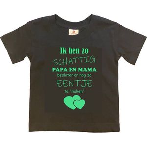 Shirt Aankondiging zwangerschap Ik ben zo schattig papa en mama besloten er nog zo eentje te ""maken"" | korte mouw | zwart/mint | maat 110/116 zwangerschap aankondiging bekendmaking