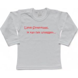 Sinterklaas | T-shirt Lange Mouw | Lieve Sinterklaas, ik kan het uitleggen... | Grappig | Cadeau | Kado | Wit/rood | Maat 98