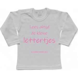 Shirt Aankondiging zwangerschap ""Lees altijd de kleine lettertjes (ik word grote zus)"" | lange mouw | Wit/roze | maat 98 zwangerschap aankondiging bekendmaking Baby big bro Sis Sister