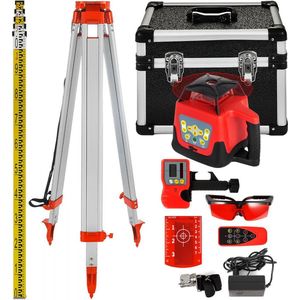 Professionele rotatielaser max. werkbereik 500 m rood, lijnlaser 360 graden laser hoogtemeter water- en stofdicht buitenwerktijd 20 uur met statief en liniaal elektra