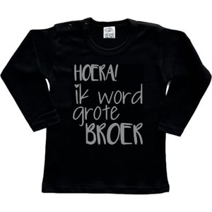 Shirt Aankondiging zwangerschap Ik word grote broer | lange mouw | Zwart/grijs | maat 104 zwangerschap aankondiging bekendmaking Baby big bro brother